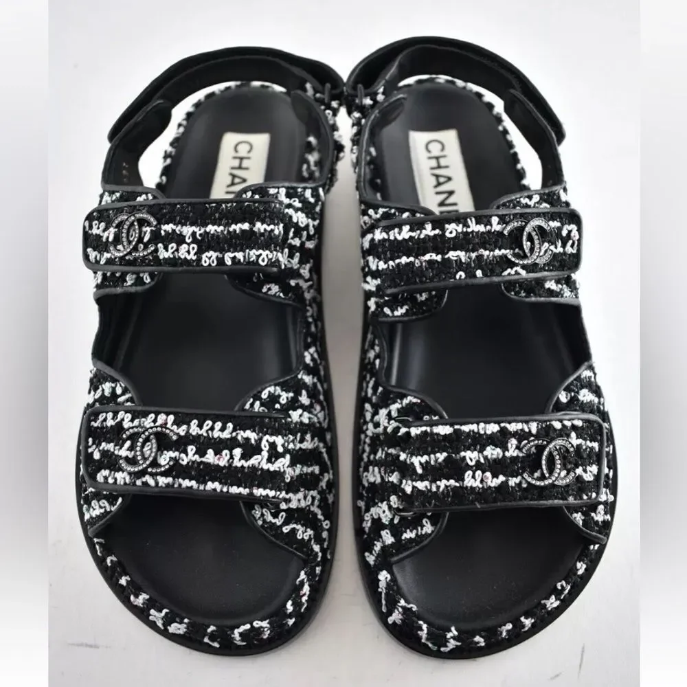 CHANEL CC tweed dad sandals, US 9 - Picture 1 of 15